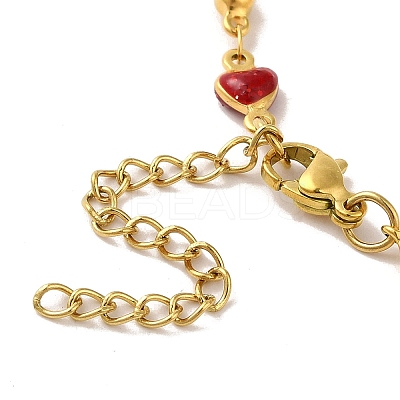 304 Stainless Steel Enamel Colorful Heart Link Chains Bracelets for Women LS-BJEW-B079-01G-1