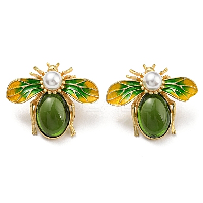 Alloy Enamel Bees Stud Earrings with Glass Beaded EJEW-F323-03G-1