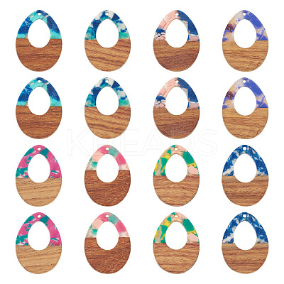 16Pcs 8 Colors Resin and Walnut Pendants FIND-TA0006-36C-1