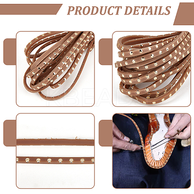 Flat Leather Craft Shoemaker Cord with Metal Rivet AJEW-WH0561-08A-1