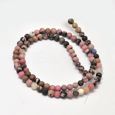 Frosted Natural Rhodonite Round Bead Strands G-F266-13-4mm-1