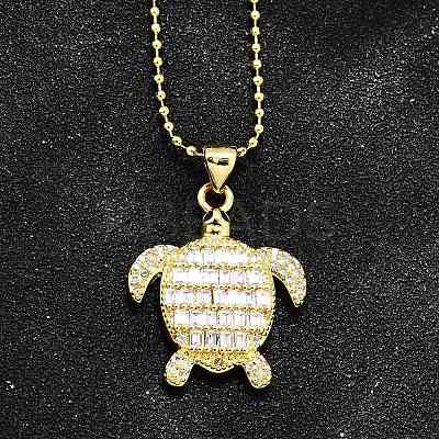 Summer Beach Brass Pave Cubic Zirconia Turtle Pendant Necklaces for Women NJEW-U039-02G-02-1