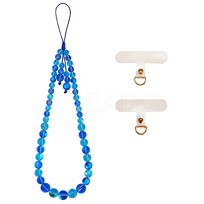 Round Synthetic Moonstone Beaded Mobile Straps HJEW-SW00042-08-1