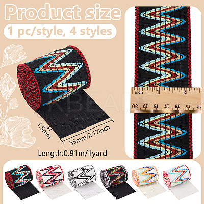 6 Bags 6 Colors 1 Yard Flat Ethnic Style Cotton Ribbons with Wave Pattern OCOR-BC0006-40-1