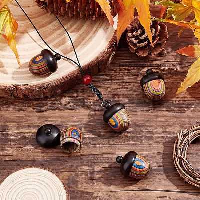 Spray Painted Wooden Acorn Box Jewelry Pendants FIND-WH0143-46-1