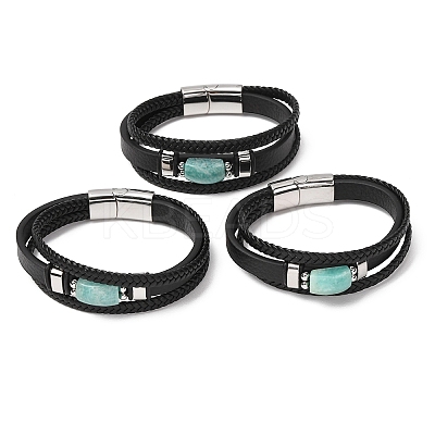 Natural Amazonite & Braided Microfiber Leather Multi-strand Bracelets for Women Men GG-CBAEA55-01A-1
