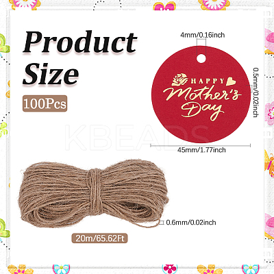 100Pcs Mother's Day Flat Round Gold Stamp Word Happy Mother' Day Hanging Tag DIY-SP0003-88B-1