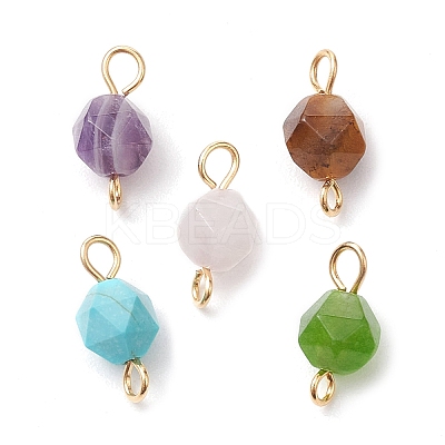 Faceted Natural Mixed Gemstone Star Cut Round Connector Charms PALLOY-JF02722-01-1
