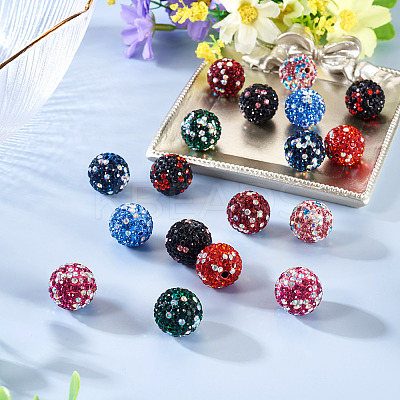 18Pcs 9 Colors Handmade Polymer Clay Pave Rhinestone Beads RB-TA0001-30-1