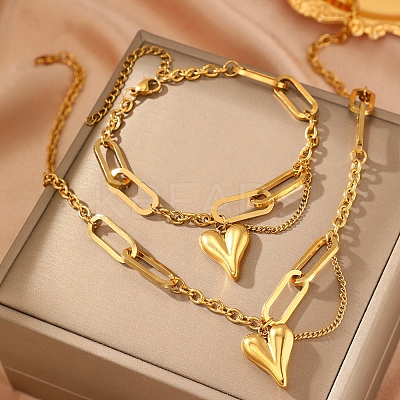 304 Stainless Steel Pendant Necklaces & Charms Bracelets Sets SJEW-Z003-04G-1
