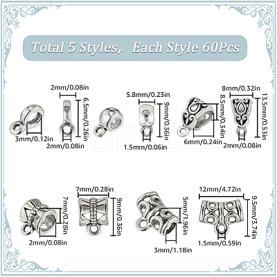 300Pcs 5 Styles Tibetan Style Alloy Tube Bails TIBE-SP0001-03AS-1