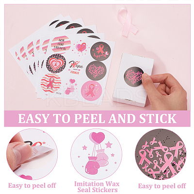 Round Dot Breast Cancer Awareness Pink Ribbon Stickers DIY-WH0409-31-1