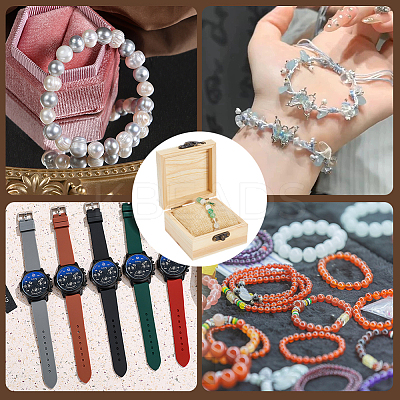 2Pcs Wooden Jewelry Trinket Storage Boxes with 2Pcs Cloth Bracelet Watch Pillows CON-BBC0001-16A-1