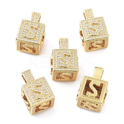 Alphabet Brass Micro Pave Clear Cubic Zirconia Pendants ZIRC-O045-01G-S-1