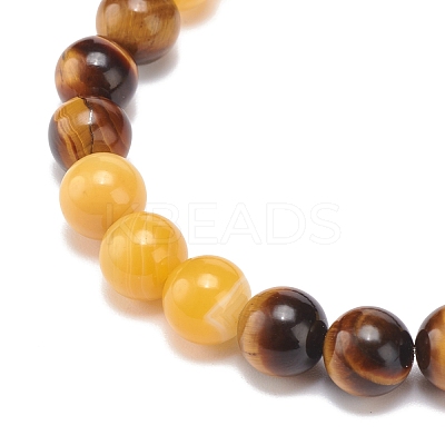 Natural Agate & Tiger Eye & Black Onyx Round Beaded Stretch Bracelet BJEW-JB08400-05-1
