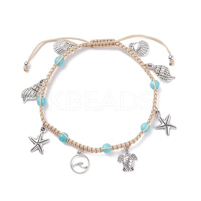 Synthetic Turquoise Braided Bead Anklet AJEW-AN00483-1