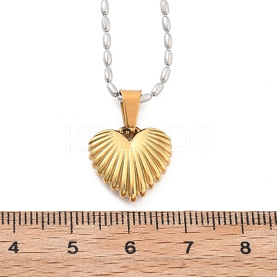 304 Stainless Steel Grooved Heart Pendant Necklaces for Women NJEW-S439-03B-GP-1