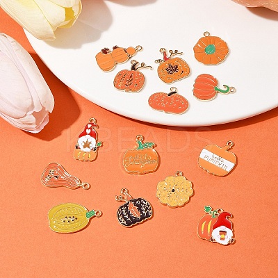 30Pcs 15 Styles Thanksgiving Day Golden Tone Alloy Enamel Pendants ENAM-FS0002-02-1