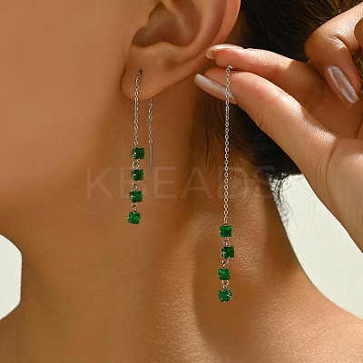 Gold Plated Geometric Tassel Earrings with Zirconia 201 Stainless Steel Chain. BS4319-1