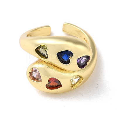 Rack Plating Brass with Colorful Cubic Zirconia Open Cuff Rings RJEW-M158-04G-1