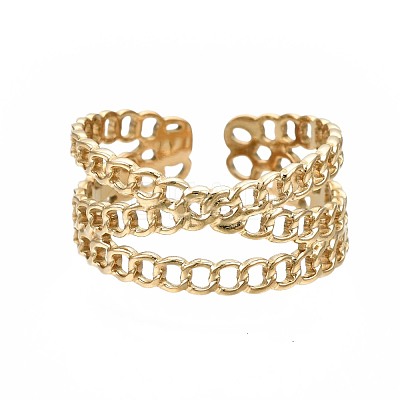304 Stainless Steel Criss Cross Open Cuff Ring RJEW-T023-43G-1