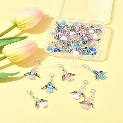 32Pcs 4 Colors Angel Transparent Acrylic with Alloy Pendant Decorations HJEW-FS00040-01-1