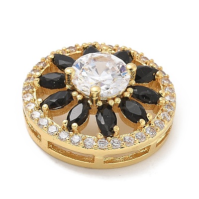 Rack Plating Brass Cubic Zirconia Glass Flat Round Multi-strand Links KK-L224-029G-01-1
