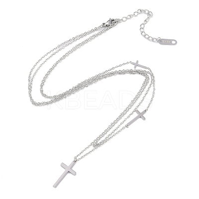 Non-Tarnish 304 Stainless Steel Cable Chain Religion Cross Pendant Necklaces for Women NJEW-K276-05B-P-1