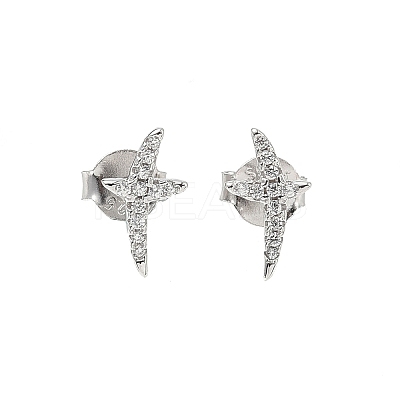 925 Sterling Silver Clear Cubic Zirconia Stud Earrings EJEW-Q032-01D-P-1