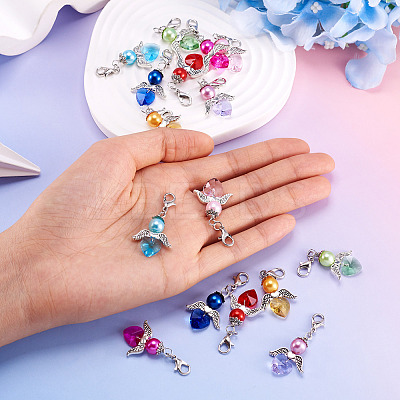 Angel ABS Plastic Imitation Pearl & Alloy Pendant Decorations HJEW-TA00236-1