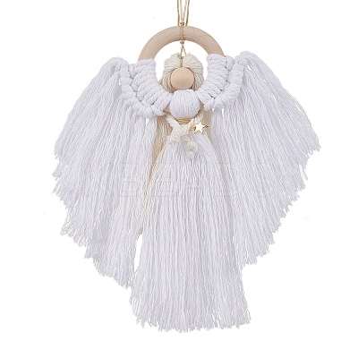 3Pcs 3 Colors Angel Wood & Cotton Threads Pendant Decoration HJEW-JM02406-1