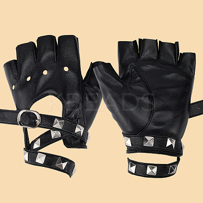 PU Leather Biker Punk Gloves with Belt AJEW-WH20816-051P-1