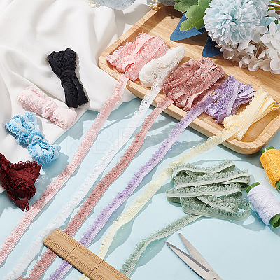 10Pcs 10 Colors Nylon Elastic Flower Edge Lace Trim Ribbons DIY-BC0013-31-1