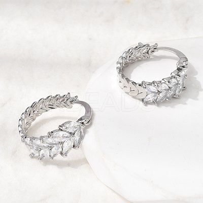 Leaf Brass Micro Pave Cubic Zirconia Hoop Earrings EJEW-P333-03P-1