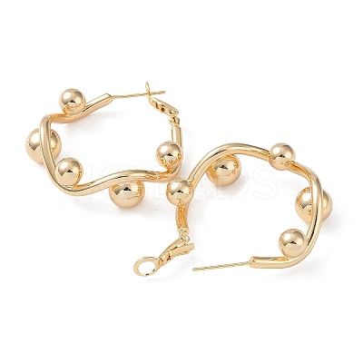 Brass Round Beaded Rhombus Hoop Earrings EJEW-A025-03G-1
