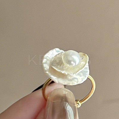 Flower Natural Freshwater Baroque Pearl with Brass Cuff Rings for Women FS-WG89D29-01-1