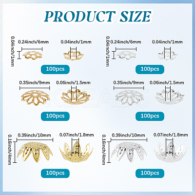 600Pcs 6 Styles Iron Bead Caps IFIN-SP0001-43-1