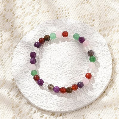 Natural Mixed Wealth Stone Beaded Stretch Bracelets BJEW-D446-B-39-1