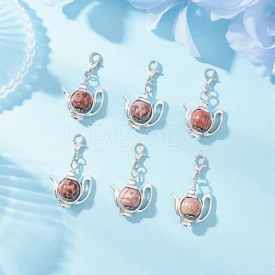Teapot Alloy Wood Pendant Decorations HJEW-JM03394-1