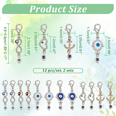Alloy Rhinestone Evil Eye Pendant Locking Stitch Markers with Acrylic Beads HJEW-AB00081-1