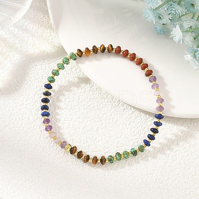 Natural Red Jasper & Tiger Eye & Amethyst & Sesame Jasper & Lapis Lazuli Rondelle Beads Stretch Bracelets for Women BJEW-JB14235-03-1