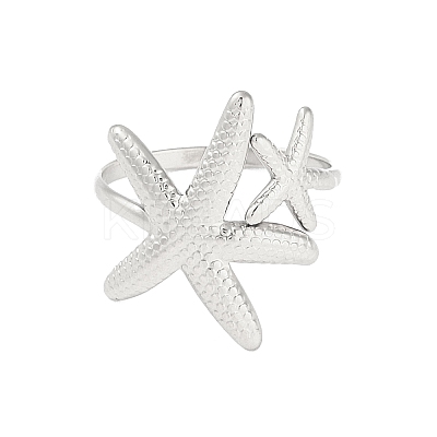 Non-Tarnish 304 Stainless Steel Starfish Open Cuff Rings for Women RJEW-S418-03P-1
