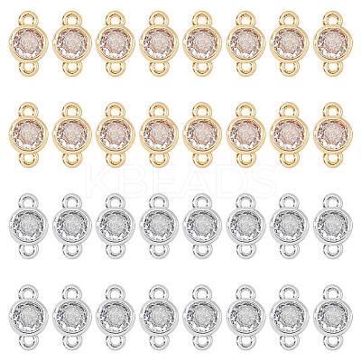 32Pcs 2 Colors Eco-Friendly Rack Plating Brass Pave Clear Cubic Zirconia Connector Charms KK-FH0007-31-1