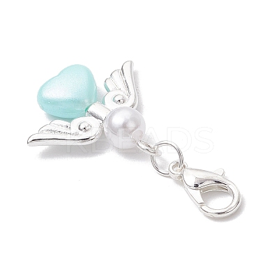 Heart Angel ABS Plastic & Acrylic Imitation Pearl Pendant Decorations HJEW-JM03160-02-1