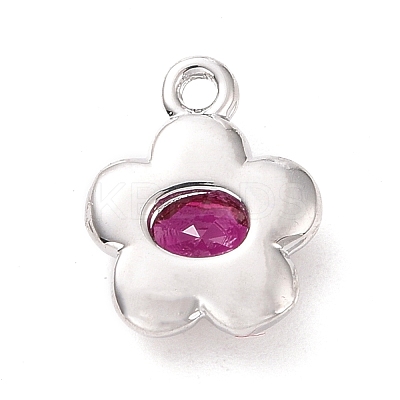 Eco-friendly Brass Micro Pave Medium Violet Red Cubic Zirconia Pendants KK-D079-04P-1