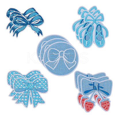 15Pcs 5 Styles Bowknot Theme Self Adhesive Computerized Embroidery Cloth Iron on/Sew on Patches DIY-AR0004-84-1