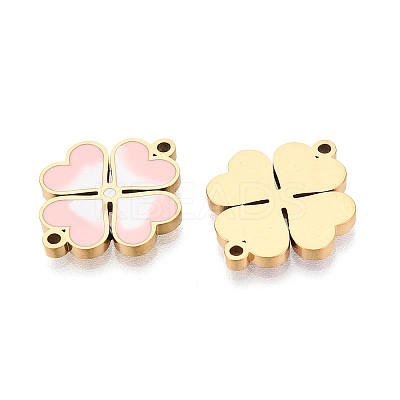304 Stainless Steel Enamel Heart Clover Links STAS-T073-26G-1