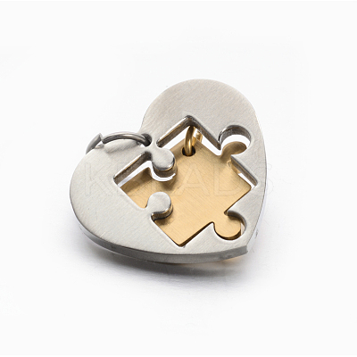 Valentine's Couple Jewelry Lovers 304 Stainless Steel Heart with Puzzle Jigsaw Split Pendants STAS-E090-46G-1