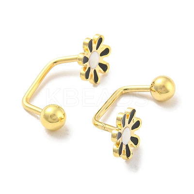 12 Pairs 6 Color 304 Stainless Steel Emanel Flower Curved Barbell Stud Earrings AJEW-C032-02G-1