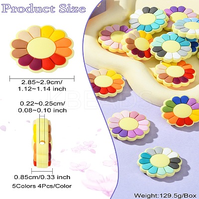 20Pcs 5 Colors Flower Food Grade Eco-Friendly Silicone Focal Beads SIL-CJ0002-28-1